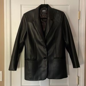 Zara oversized black faux leather blazer
